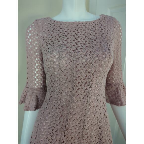 Rabbit Rabbit Rabbit Designs Crochet Overlay Dusty Pink Dress 3/4 Slv Fit Size S - Picture 6 of 6
